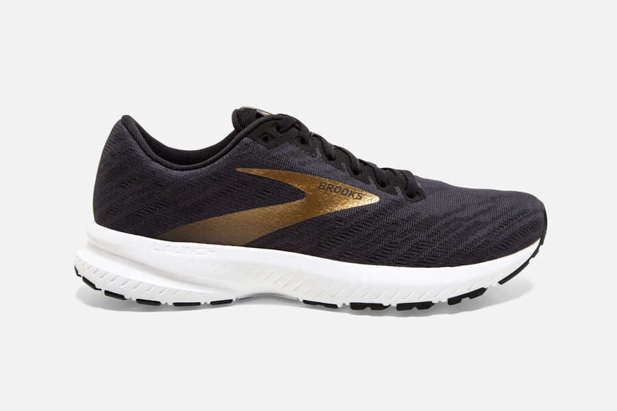 Mens Brooks Launch 7 Road Shoes Ebony/Black/Gold | Shoes 1092-WLOXM